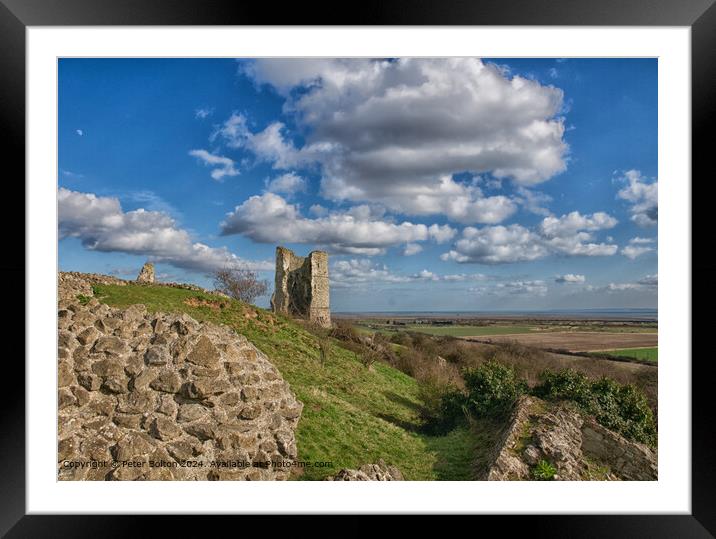 Landscape showing ruins of Hadleigh Castle in Essex. ancient stonework in foreground. Framed Mounted Print by Peter Bolton