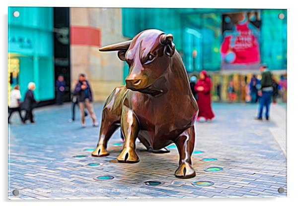 Statue of the Birmingham Bull Acrylic by Travel and Pixels 