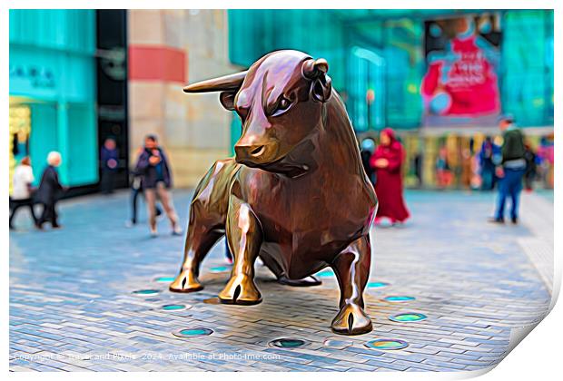 Statue of the Birmingham Bull Print by Travel and Pixels 