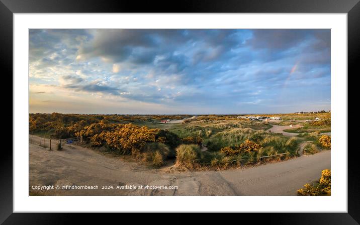 findhorn landscape view looking east over the carpark at sunset Framed Mounted Print by @findhornbeach 