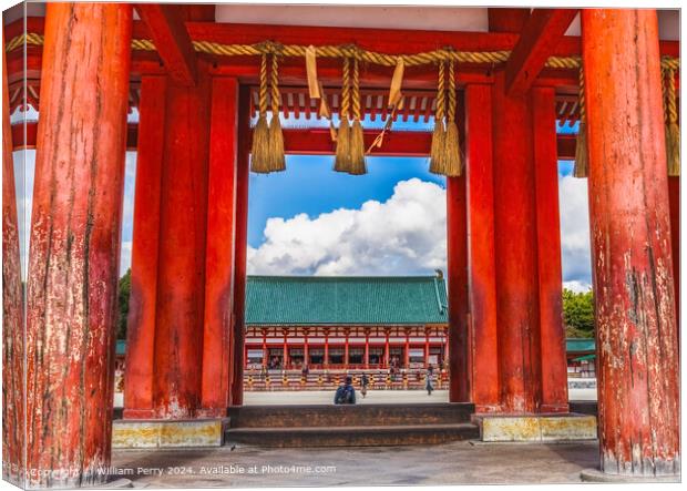Colorful Entrance Gate to Heian Shinto Shrine Kyoto Japan Canvas Print by William Perry