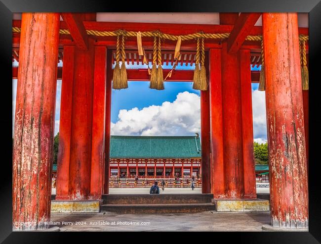 Colorful Entrance Gate to Heian Shinto Shrine Kyoto Japan Framed Print by William Perry