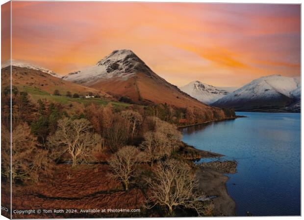 Aerial view of snow capped Yewbarrow Fell Canvas Print by Tom Roth