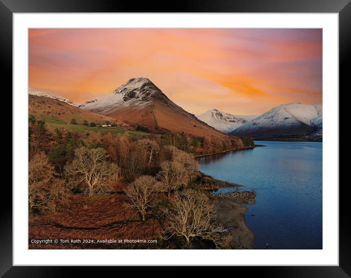 Aerial view of snow capped Yewbarrow Fell Framed Mounted Print by Tom Roth