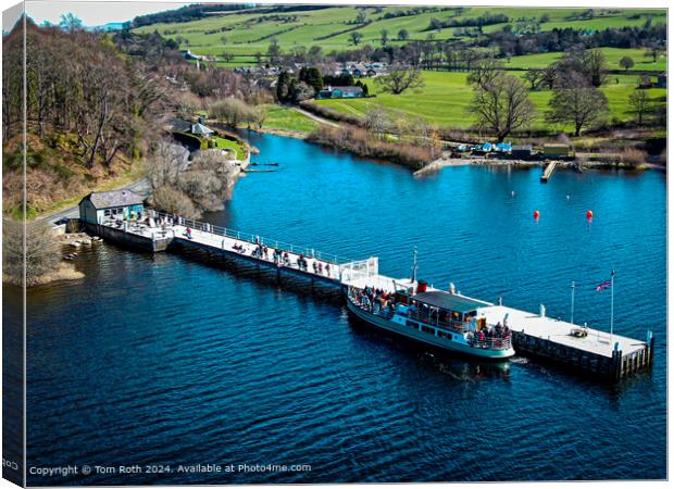An aerial photograph of Ullswater Steamers Canvas Print by Tom Roth
