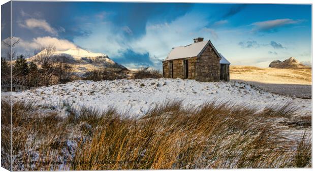 Elphin Bothy,  Cul Mor and Suilven Canvas Print by Andrew Briggs