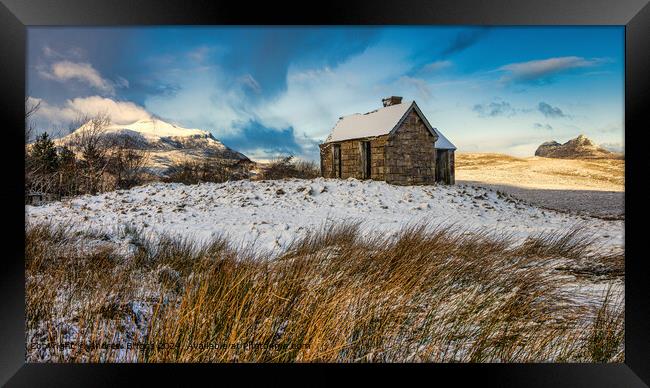 Elphin Bothy,  Cul Mor and Suilven Framed Print by Andrew Briggs