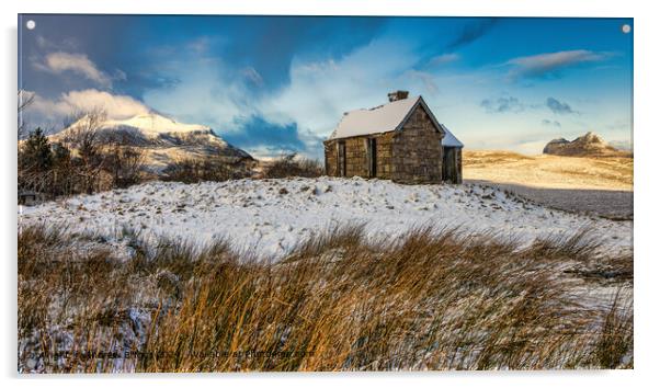 Elphin Bothy,  Cul Mor and Suilven Acrylic by Andrew Briggs