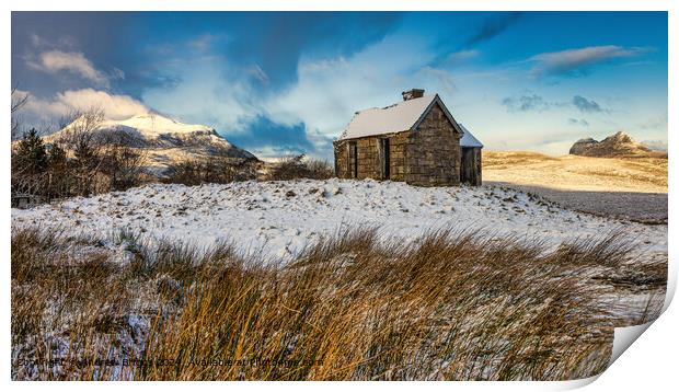 Elphin Bothy,  Cul Mor and Suilven Print by Andrew Briggs