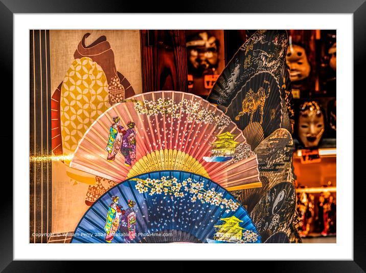 Japanese fans souvenir shop Near Heian Shinto Shrine Kyoto Japan Framed Mounted Print by William Perry