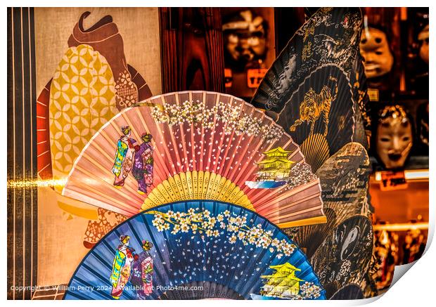 Japanese fans souvenir shop Near Heian Shinto Shrine Kyoto Japan Print by William Perry