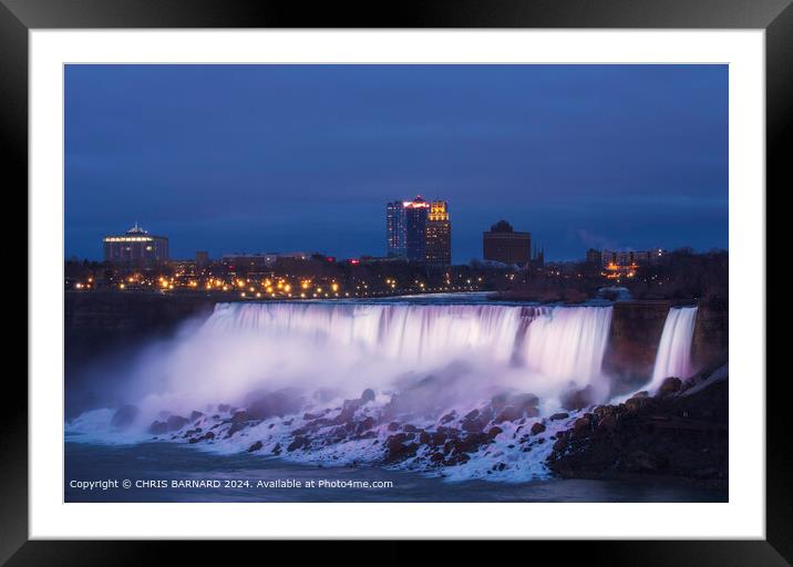 Lighting up time across the magnificent American Falls at Niagara Framed Mounted Print by CHRIS BARNARD