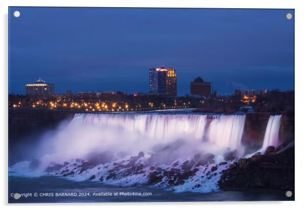 Lighting up time across the magnificent American Falls at Niagara Acrylic by CHRIS BARNARD