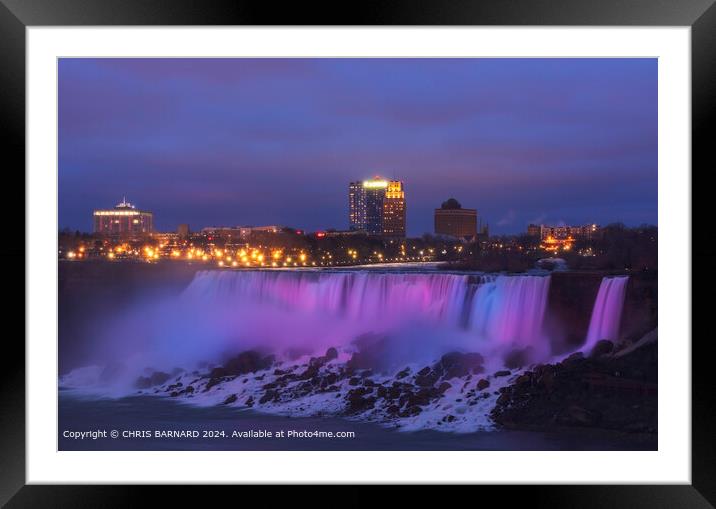 Light display over the American Falls at Niagara Framed Mounted Print by CHRIS BARNARD
