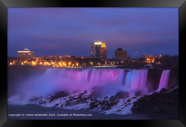 Light display over the American Falls at Niagara Framed Print by CHRIS BARNARD