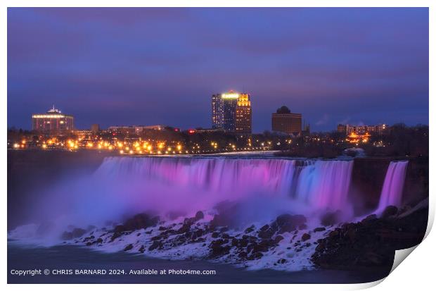 Light display over the American Falls at Niagara Print by CHRIS BARNARD