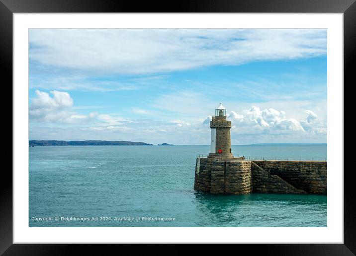 Castle Breakwater lighthouse in St Peter Port, Guernsey, Channel Islands Framed Mounted Print by Delphimages Art