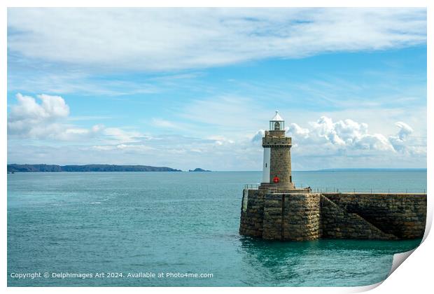 Castle Breakwater lighthouse in St Peter Port, Guernsey, Channel Islands Print by Delphimages Art