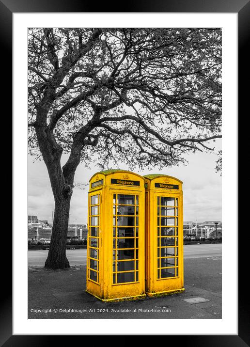 Vintage yellow phone booths in St Peter Port in Guernsey, Channel Islands Framed Mounted Print by Delphimages Art
