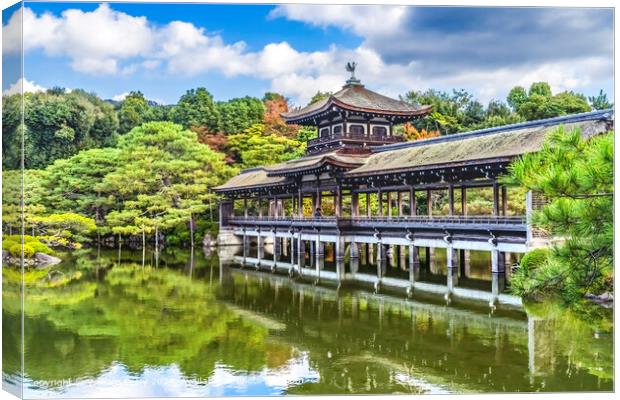 Wooden Bridge Lake Water Reflection Garden Landscape Heian Shrine Kyoto Japan Canvas Print by William Perry