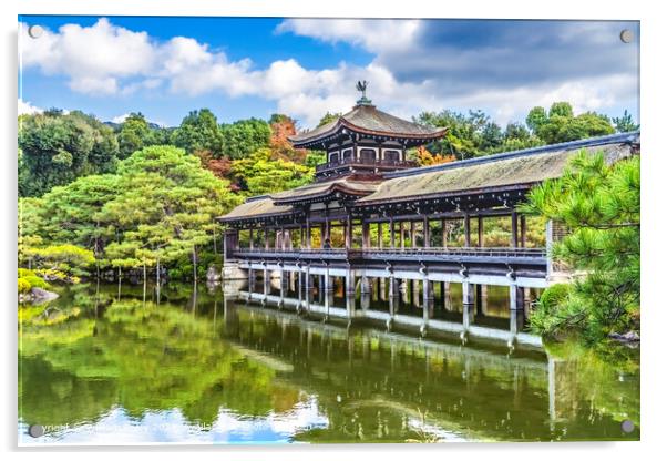Wooden Bridge Lake Water Reflection Garden Landscape Heian Shrine Kyoto Japan Acrylic by William Perry