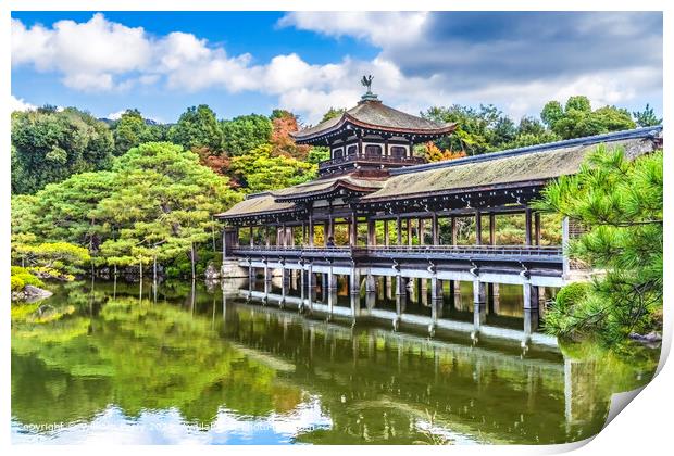 Wooden Bridge Lake Water Reflection Garden Landscape Heian Shrine Kyoto Japan Print by William Perry