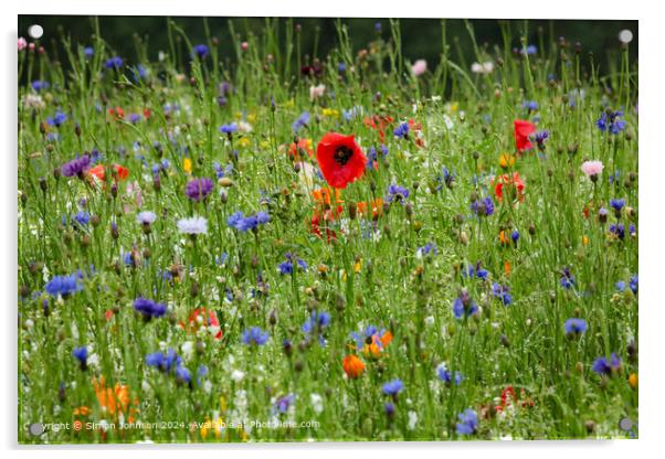 Summer Wild flower meadow with Poppies  Corn flowers and meadow flowers Acrylic by Simon Johnson