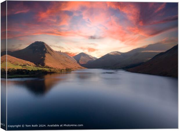 Beautiful aerial photograph of Lake Wastwater and Mountains at sunset Canvas Print by Tom Roth