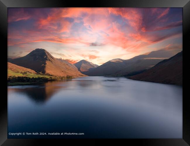 Beautiful aerial photograph of Lake Wastwater and Mountains at sunset Framed Print by Tom Roth