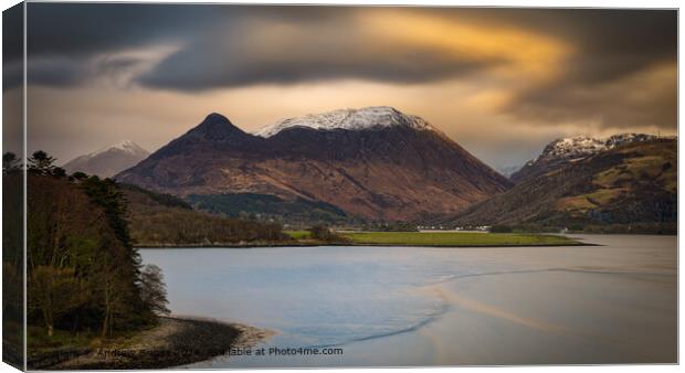 The Pap of Glencoe and Loch Leven at sunset, Scotl Canvas Print by Andrew Briggs