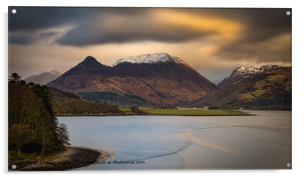 The Pap of Glencoe and Loch Leven at sunset, Scotl Acrylic by Andrew Briggs
