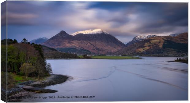 Soft evening light over the Pap of the Glencoe in  Canvas Print by Andrew Briggs