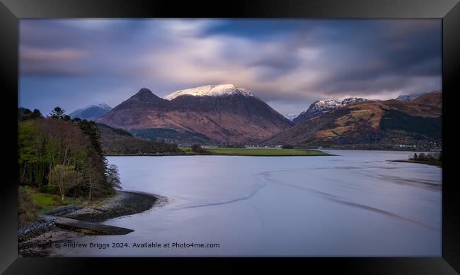 Soft evening light over the Pap of the Glencoe in  Framed Print by Andrew Briggs
