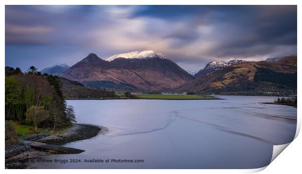 Soft evening light over the Pap of the Glencoe in  Print by Andrew Briggs
