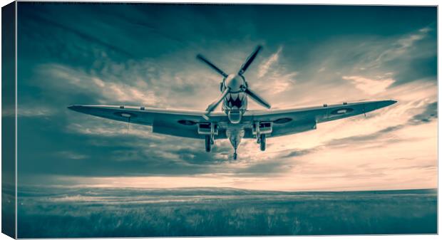 Spitfire landing on an airfield Canvas Print by Derrick Fox Lomax