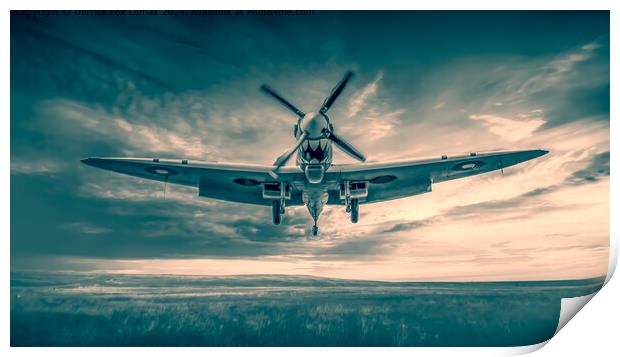 Spitfire landing on an airfield Print by Derrick Fox Lomax