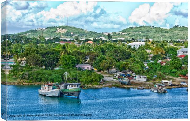 A boat yard near Kingstown, St. Vincent and the Grenadines. Canvas Print by Peter Bolton