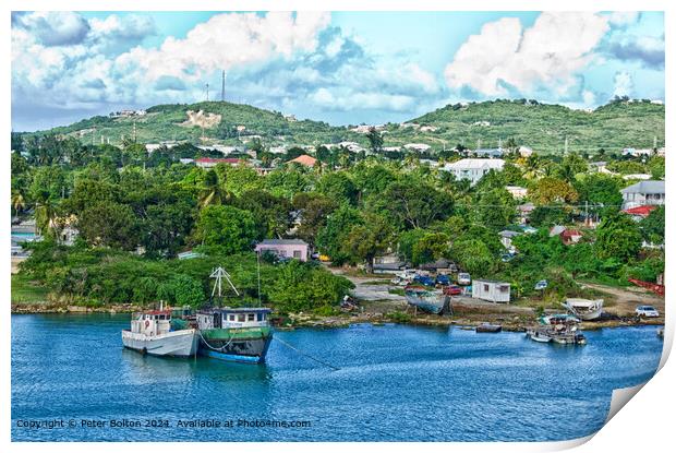 A boat yard near Kingstown, St. Vincent and the Grenadines. Print by Peter Bolton