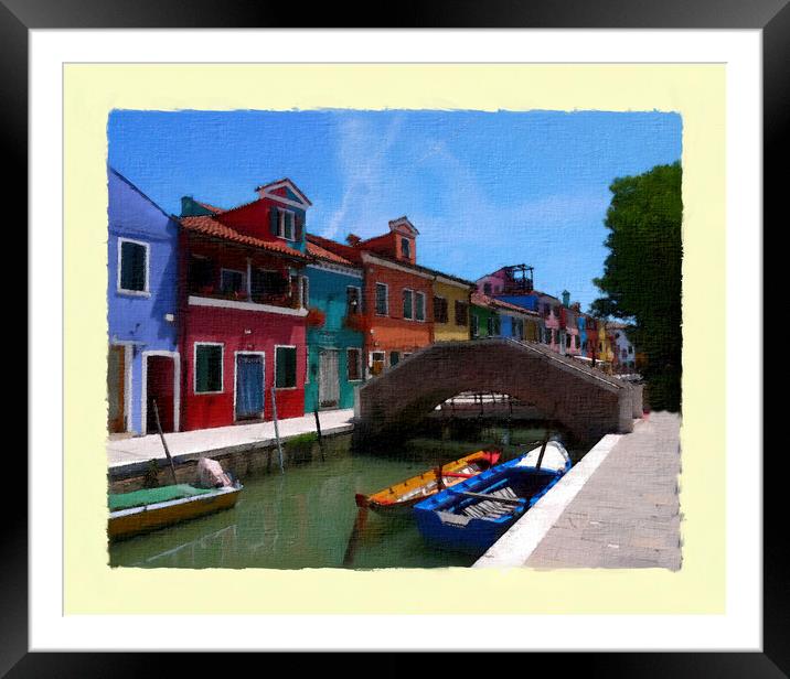 A canal bridge in Burano Italy Framed Mounted Print by Steve Painter