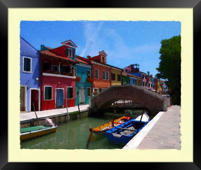A canal bridge in Burano Italy Framed Print by Steve Painter