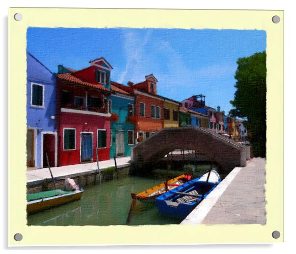 A canal bridge in Burano Italy Acrylic by Steve Painter