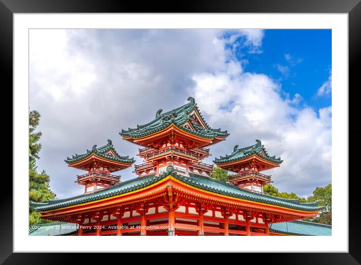 Beautiful Red Castle Wall Soryu-ro Heian Shinto Shrine Kyoto Japan Framed Mounted Print by William Perry