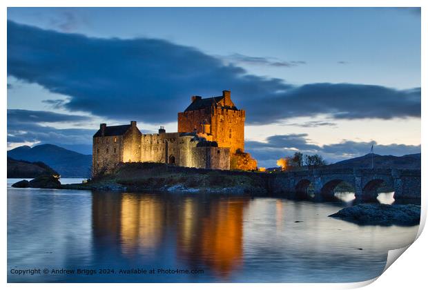 Eilean Donan Castle night shot in the Highlands of Print by Andrew Briggs
