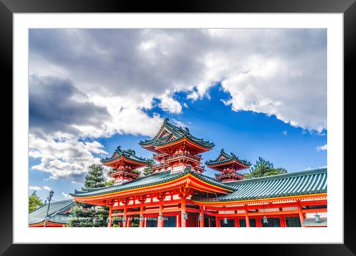 Red Castle Heian Shrine Blue Skies White Clouds Kyoto Japan Framed Mounted Print by William Perry