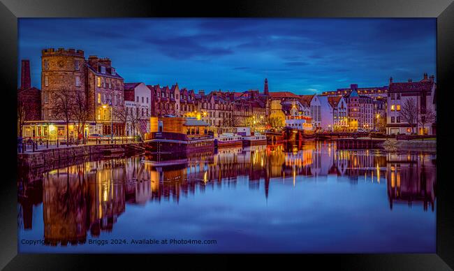 The Shore in Leith, Edinburgh illuminated by night. Framed Print by Andrew Briggs
