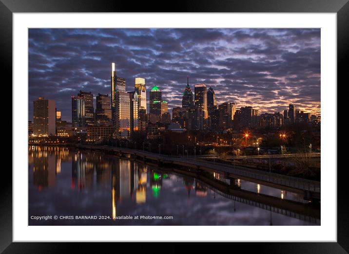 Early morning sunrise over the City of Philadelphia Framed Mounted Print by CHRIS BARNARD