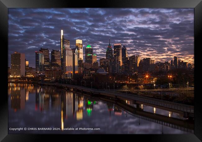 Early morning sunrise over the City of Philadelphia Framed Print by CHRIS BARNARD
