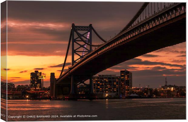 Sunset over the Benjamin Franklyn Bridge Philadelphia Canvas Print by CHRIS BARNARD