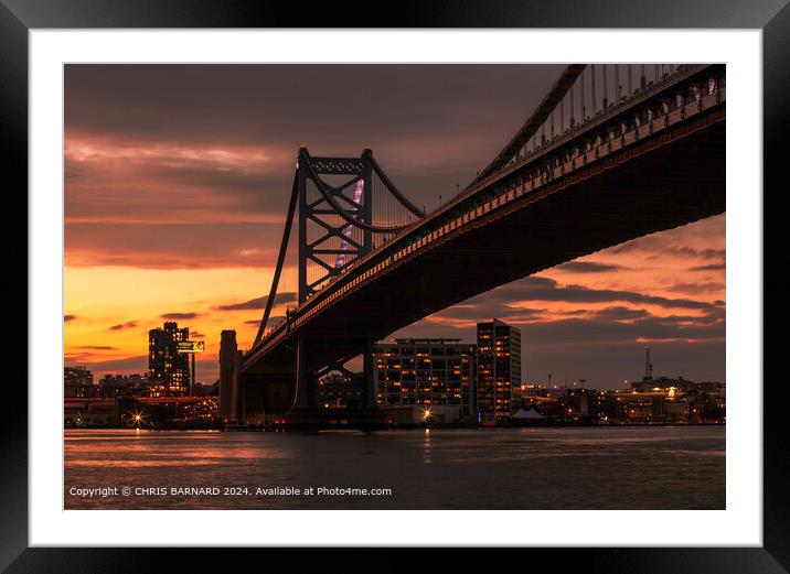 Sunset over the Benjamin Franklyn Bridge Philadelphia Framed Mounted Print by CHRIS BARNARD