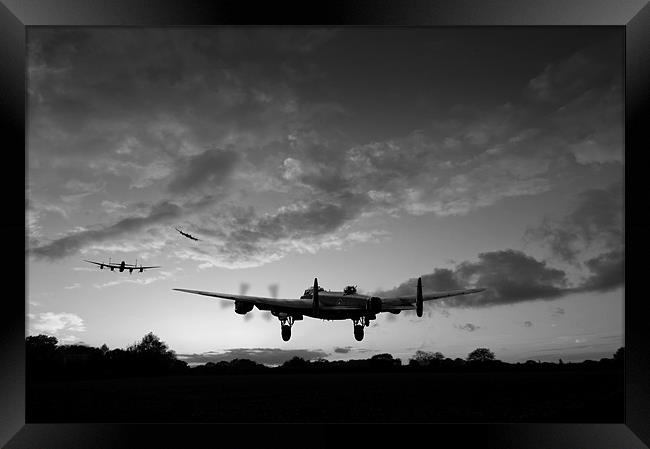 Lancasters taking off at sunset B&W Framed Print by Gary Eason